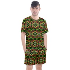 Pattern Red Green Yellow Black Men s Mesh Tee And Shorts Set