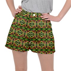 Pattern Red Green Yellow Black Stretch Ripstop Shorts by Pakrebo