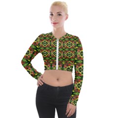 Pattern Red Green Yellow Black Long Sleeve Cropped Velvet Jacket