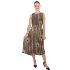 Peacock Feather Bird Exhibition Midi Tie-back Chiffon Dress by Pakrebo