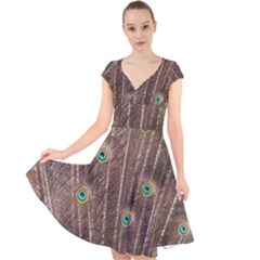 Peacock Feather Bird Exhibition Cap Sleeve Front Wrap Midi Dress by Pakrebo