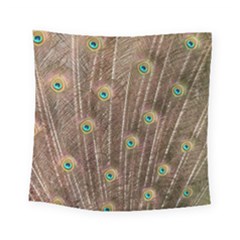 Peacock Feather Bird Exhibition Square Tapestry (small) by Pakrebo