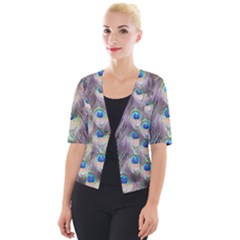 Peacock Bird Pattern Cropped Button Cardigan by Pakrebo