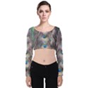 Peacock Bird Pattern Velvet Long Sleeve Crop Top View1