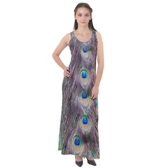 Peacock Bird Pattern Sleeveless Velour Maxi Dress