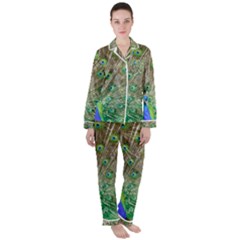 Peacock Color Bird Colorful Satin Long Sleeve Pyjamas Set