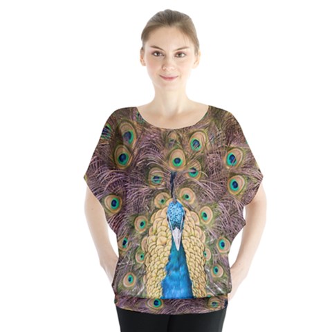 Peacock Feather Peacock Feather Batwing Chiffon Blouse by Pakrebo