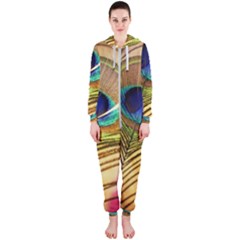 Peacock Feather Colorful Peacock Hooded Jumpsuit (ladies)  by Pakrebo