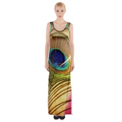 Peacock Feather Colorful Peacock Maxi Thigh Split Dress by Pakrebo