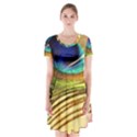 Peacock Feather Colorful Peacock Short Sleeve V-neck Flare Dress View1