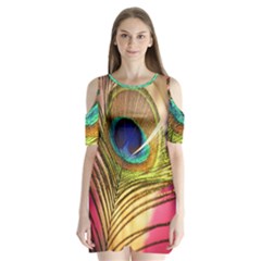 Peacock Feather Colorful Peacock Shoulder Cutout Velvet One Piece by Pakrebo