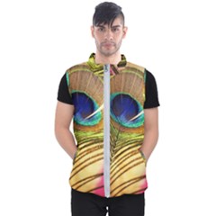 Peacock Feather Colorful Peacock Men s Puffer Vest by Pakrebo