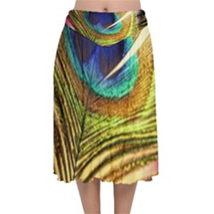 Peacock Feather Colorful Peacock Velvet Flared Midi Skirt by Pakrebo