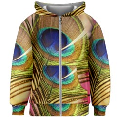 Peacock Feather Colorful Peacock Kids  Zipper Hoodie Without Drawstring by Pakrebo