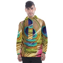 Peacock Feather Colorful Peacock Men s Front Pocket Pullover Windbreaker by Pakrebo