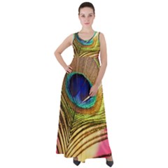 Peacock Feather Colorful Peacock Empire Waist Velour Maxi Dress by Pakrebo