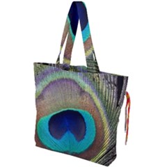 Peacock Feather Close Up Macro Drawstring Tote Bag