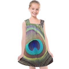 Peacock Feather Close Up Macro Kids  Cross Back Dress