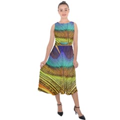 Peacock Feather Bird Colorful Midi Tie-back Chiffon Dress by Pakrebo