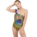 Peacock Feather Bird Colorful Frilly One Shoulder Swimsuit View1