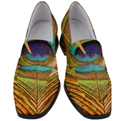 Peacock Feather Bird Colorful Women s Chunky Heel Loafers by Pakrebo