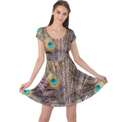 Pen Peacock Wheel Plumage Colorful Cap Sleeve Dress by Pakrebo