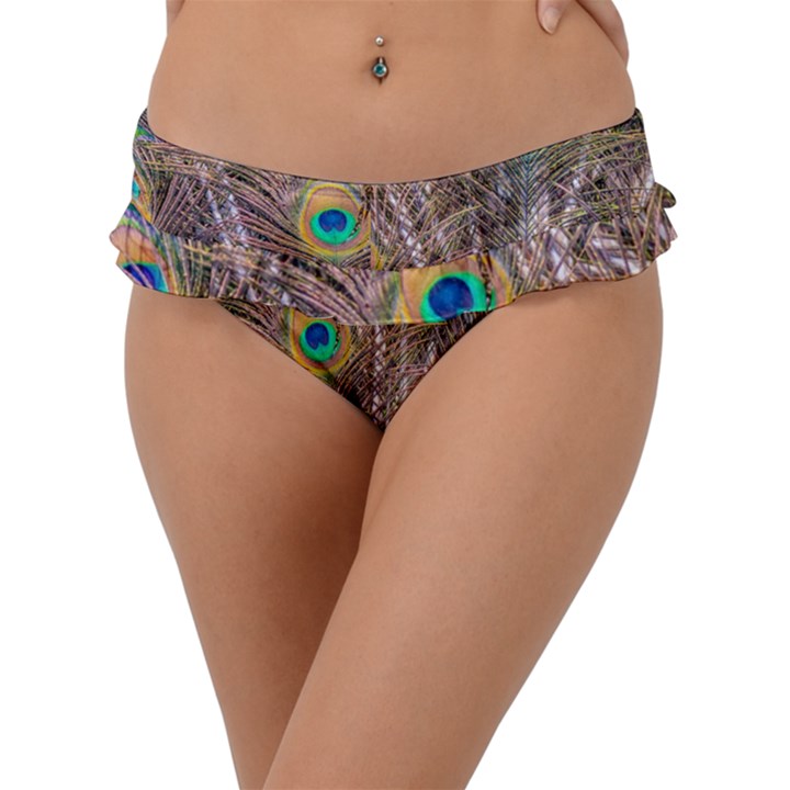 Pen Peacock Wheel Plumage Colorful Frill Bikini Bottom