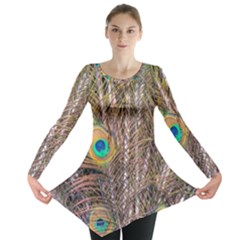 Pen Peacock Wheel Plumage Colorful Long Sleeve Tunic  by Pakrebo