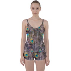 Pen Peacock Wheel Plumage Colorful Tie Front Two Piece Tankini by Pakrebo