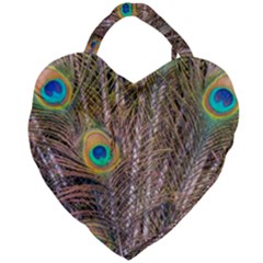 Pen Peacock Wheel Plumage Colorful Giant Heart Shaped Tote by Pakrebo