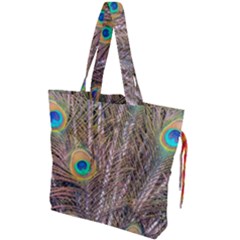 Pen Peacock Wheel Plumage Colorful Drawstring Tote Bag by Pakrebo