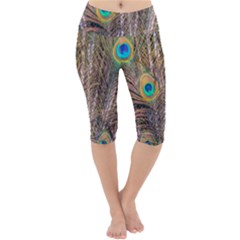 Pen Peacock Wheel Plumage Colorful Lightweight Velour Cropped Yoga Leggings by Pakrebo