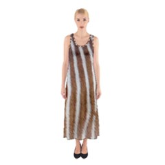 Skin Zebra Striped White Brown Sleeveless Maxi Dress by Pakrebo