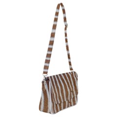 Skin Zebra Striped White Brown Shoulder Bag With Back Zipper