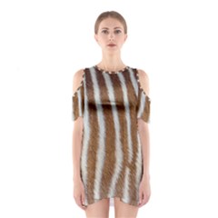 Skin Zebra Striped White Brown Shoulder Cutout One Piece Dress by Pakrebo