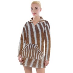 Skin Zebra Striped White Brown Women s Hoodie Dress by Pakrebo