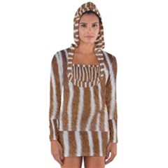 Skin Zebra Striped White Brown Long Sleeve Hooded T-shirt by Pakrebo