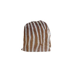 Skin Zebra Striped White Brown Drawstring Pouch (xs) by Pakrebo