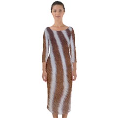 Skin Zebra Striped White Brown Quarter Sleeve Midi Bodycon Dress by Pakrebo