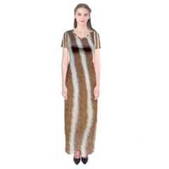 Skin Zebra Striped White Brown Short Sleeve Maxi Dress by Pakrebo