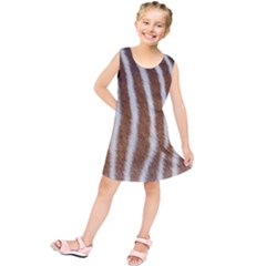 Skin Zebra Striped White Brown Kids  Tunic Dress by Pakrebo