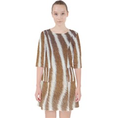 Skin Zebra Striped White Brown Pocket Dress by Pakrebo