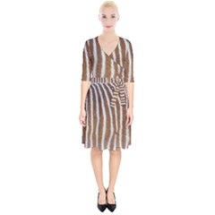 Skin Zebra Striped White Brown Wrap Up Cocktail Dress by Pakrebo