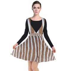 Skin Zebra Striped White Brown Plunge Pinafore Dress by Pakrebo