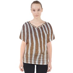 Skin Zebra Striped White Brown V-neck Dolman Drape Top by Pakrebo