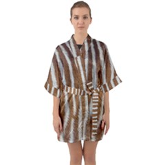 Skin Zebra Striped White Brown Quarter Sleeve Kimono Robe by Pakrebo