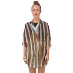 Skin Zebra Striped White Brown Half Sleeve Chiffon Kimono by Pakrebo