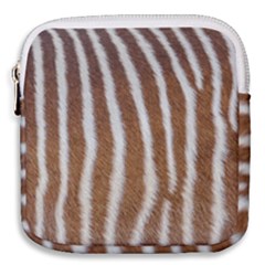 Skin Zebra Striped White Brown Mini Square Pouch by Pakrebo