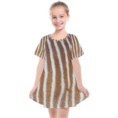 Skin Zebra Striped White Brown Kids  Smock Dress by Pakrebo