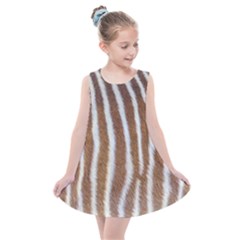 Skin Zebra Striped White Brown Kids  Summer Dress by Pakrebo